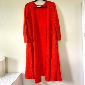 Orange Waffle Knit Confetti Long Duster Cardigan LuLaRoe Sarah M